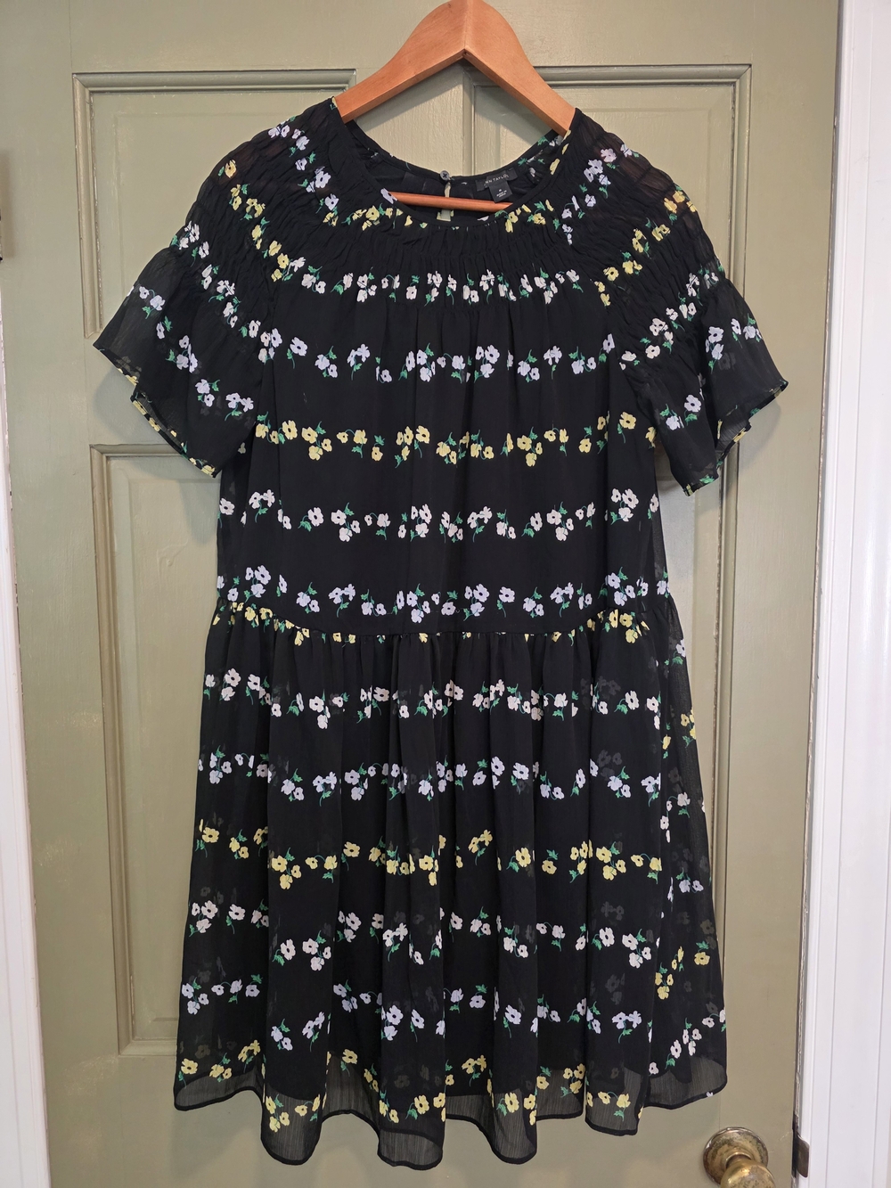 Ann Taylor Floral Smocked Babydoll Chiffon Mini Dress